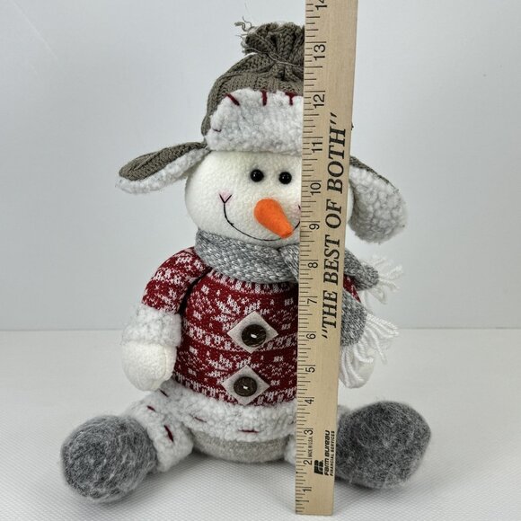 Handmade Snowman Plush Doll Knit Hat Sweater and Scarf Weighted Winter Decor 13" - Picture 8 of 10